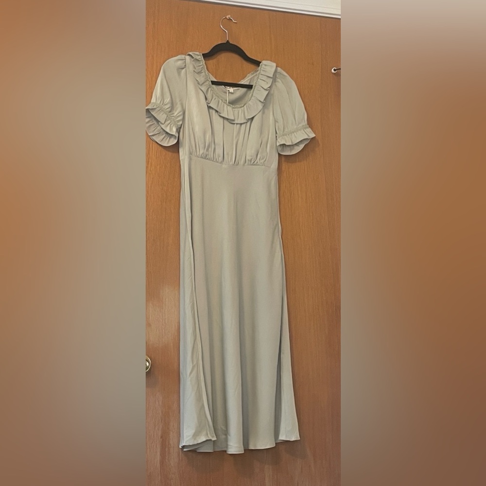Elegant Olive GreenRuffle Dress